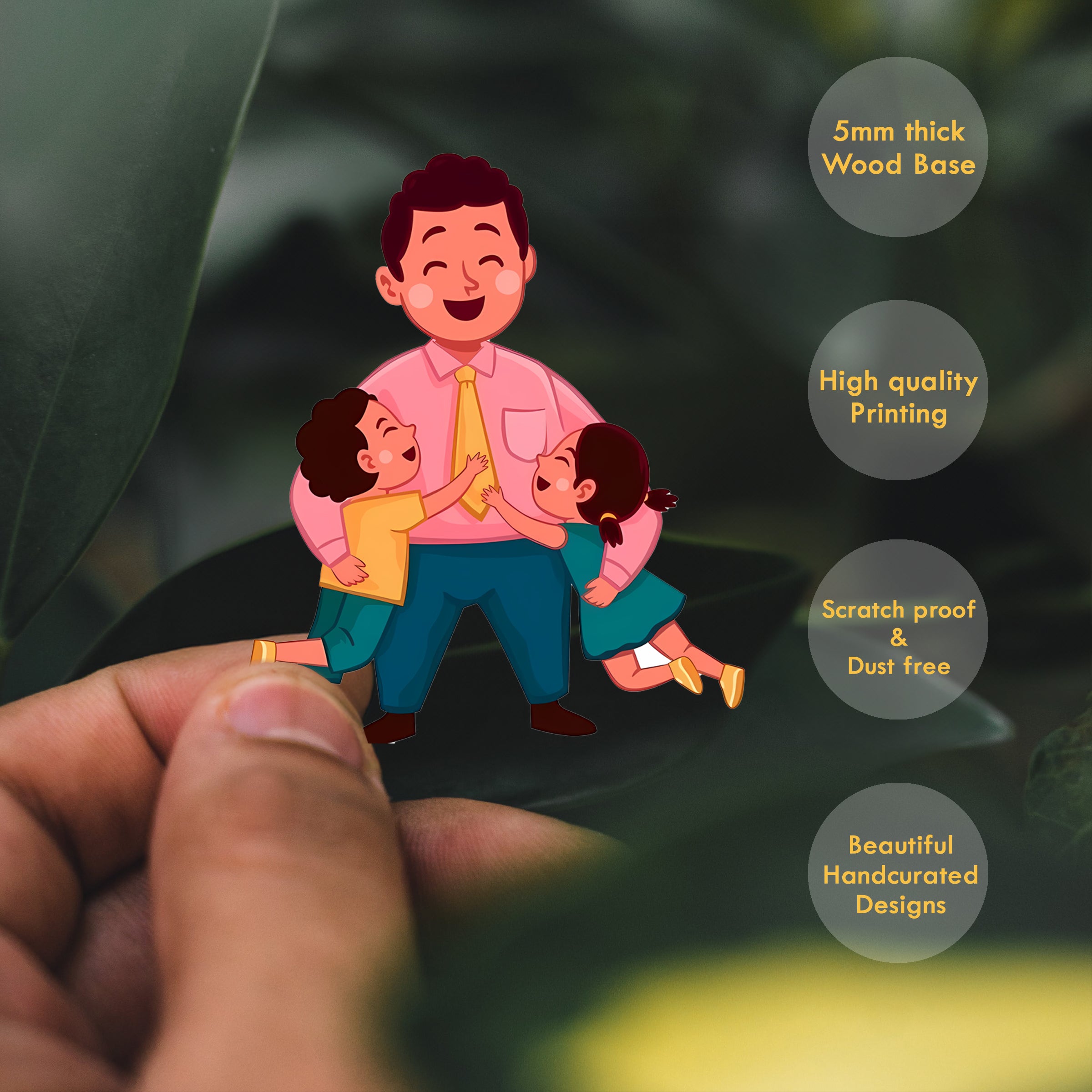 Wooden Fridge Magnet - Children with Father