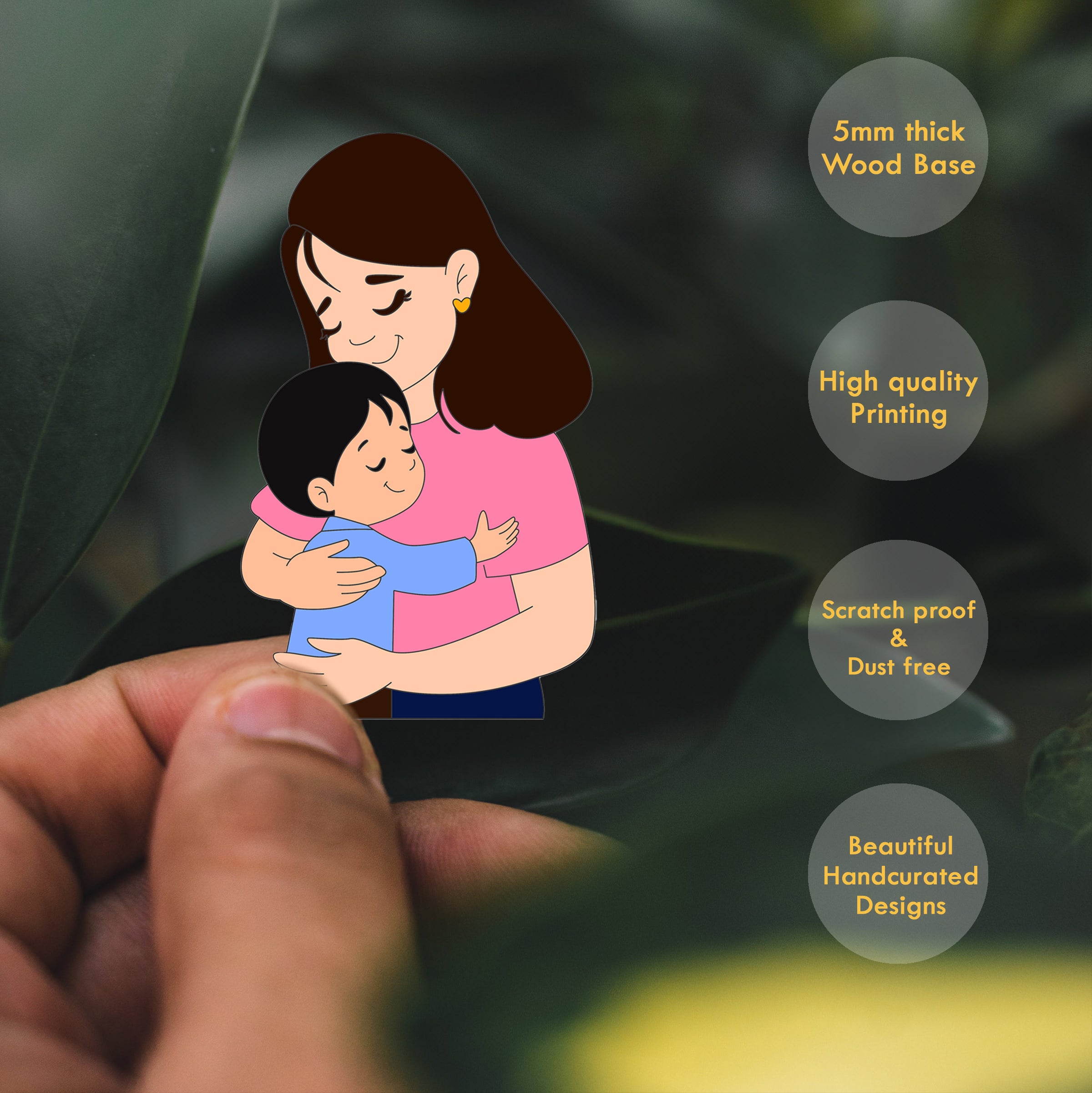 Wooden Fridge Magnet - Mother with Son