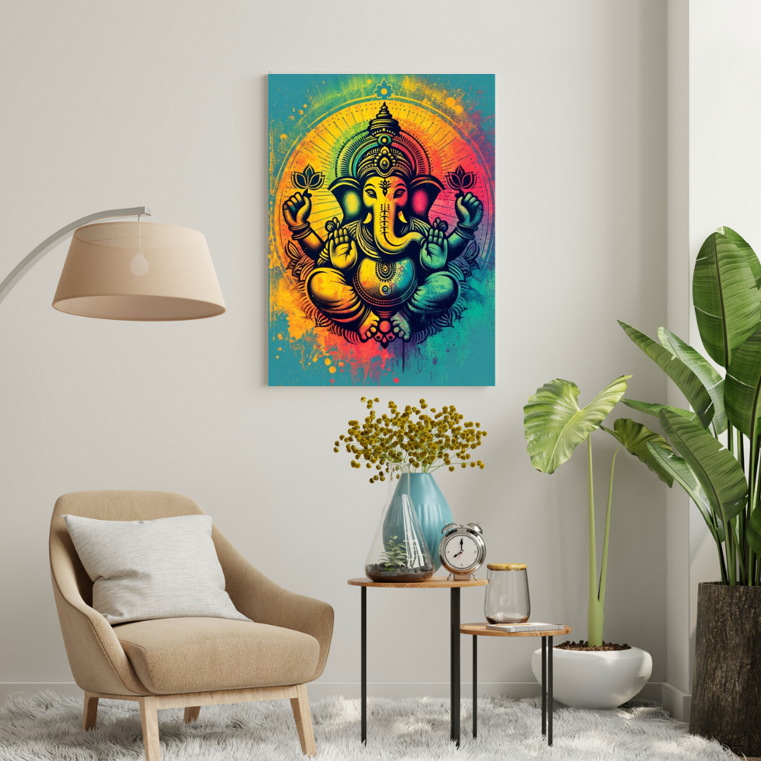 Wood Print Wall Art - Colorful Ganesha