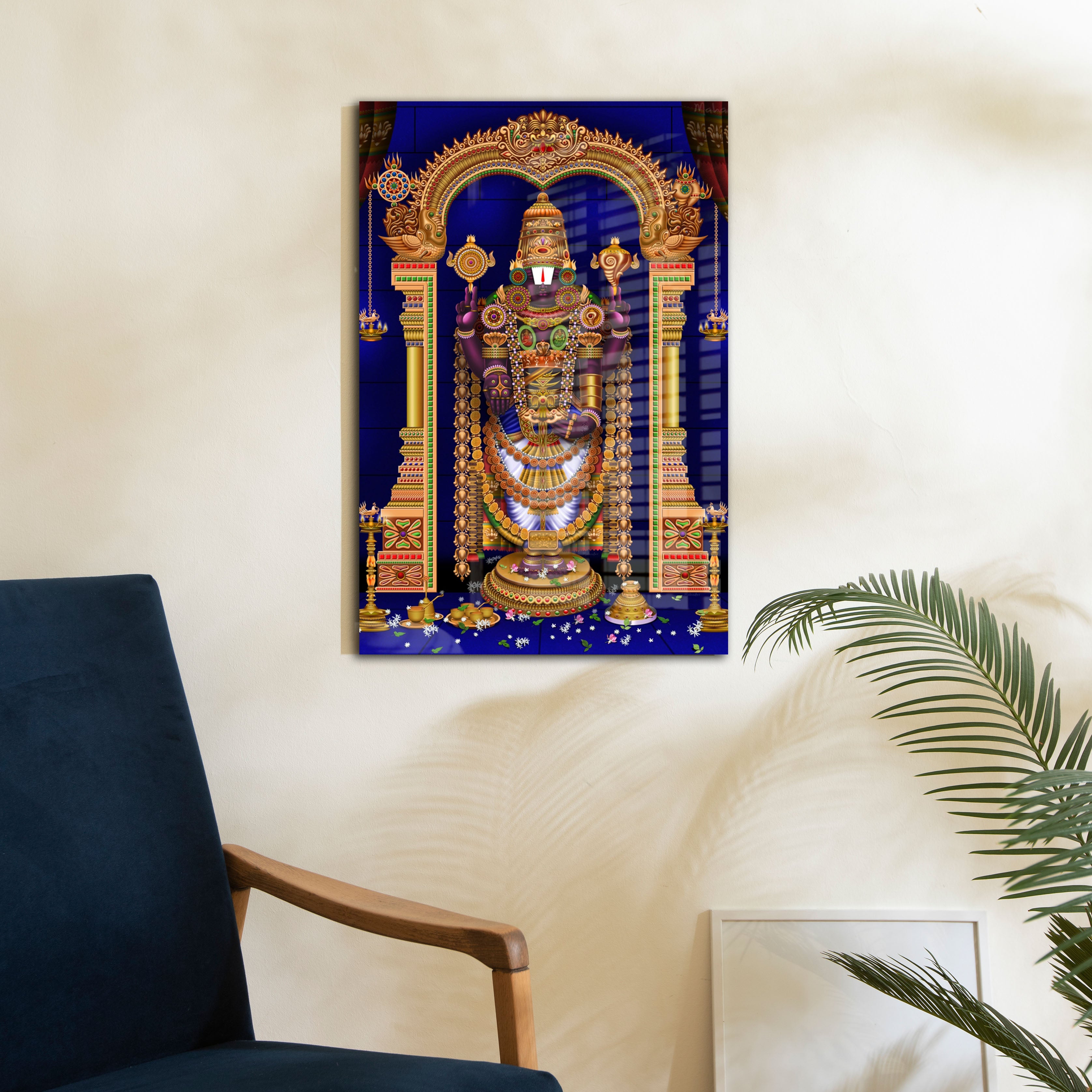 Wood Print Wall Art - Lord Venkateshawara in Blue
