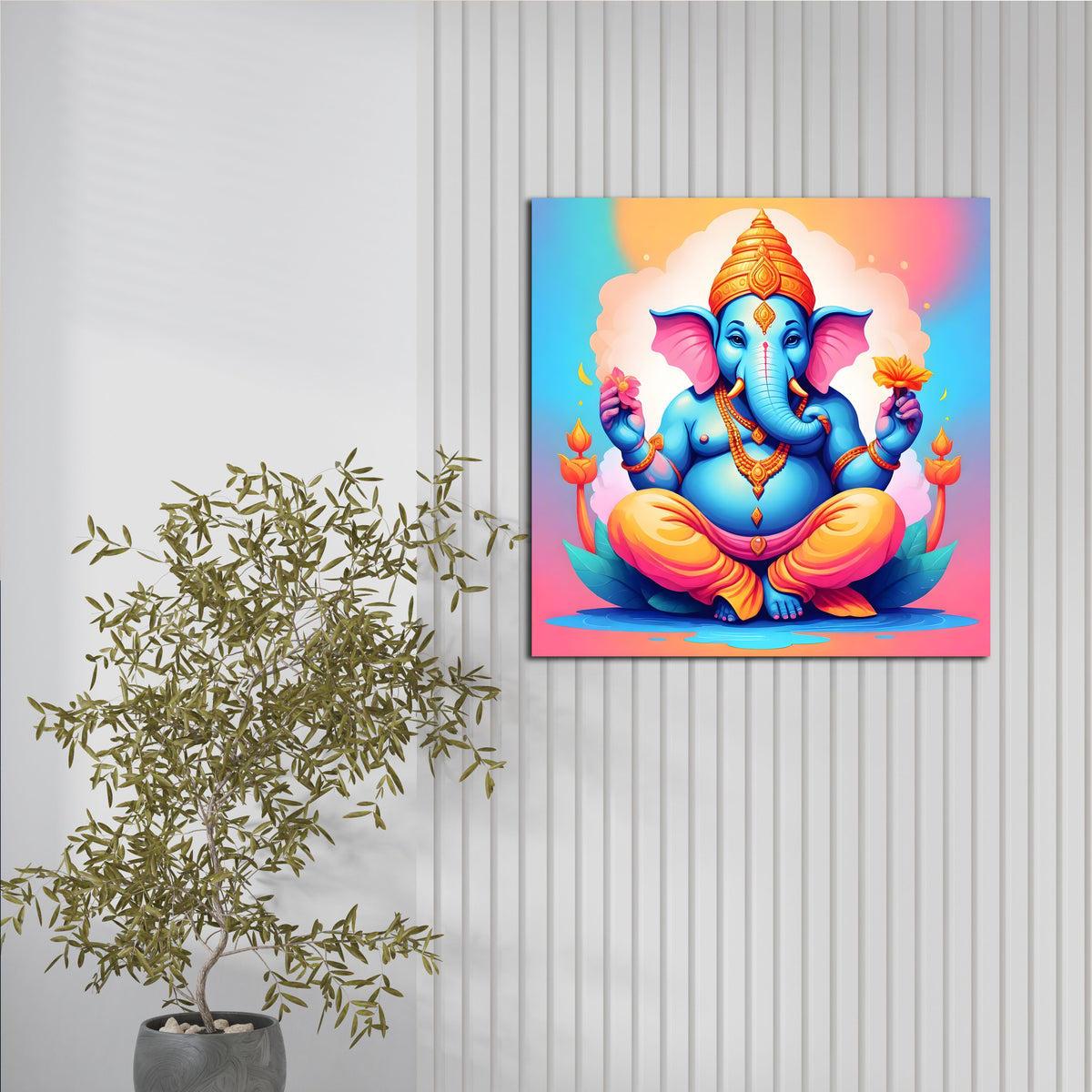 Wood Print Wall Art -  Lord Ganesha in Blue