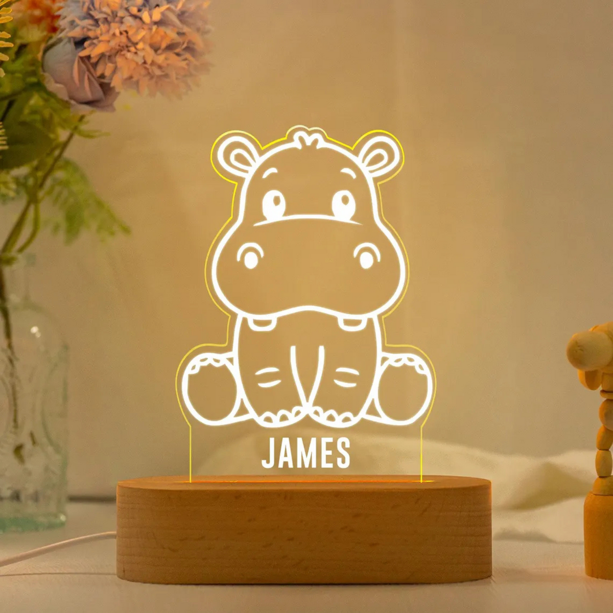 Customised LED Acrylic Night Lamp - Hippo