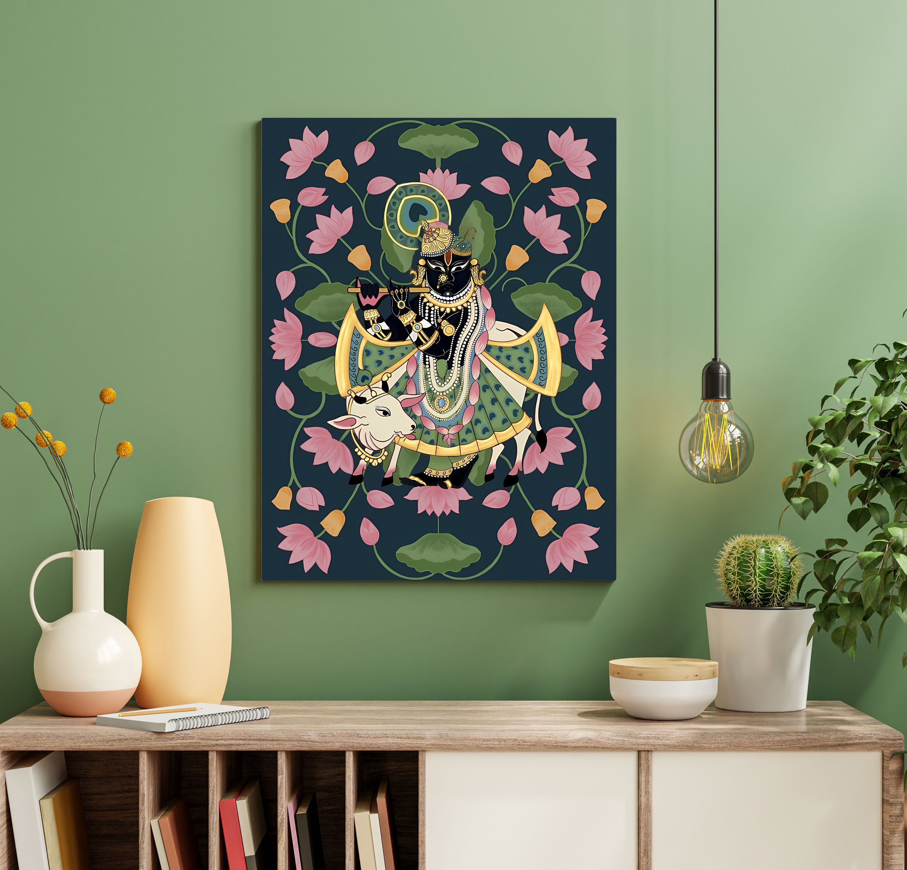 Wood Print Wall Art - Shrinathji in Blue