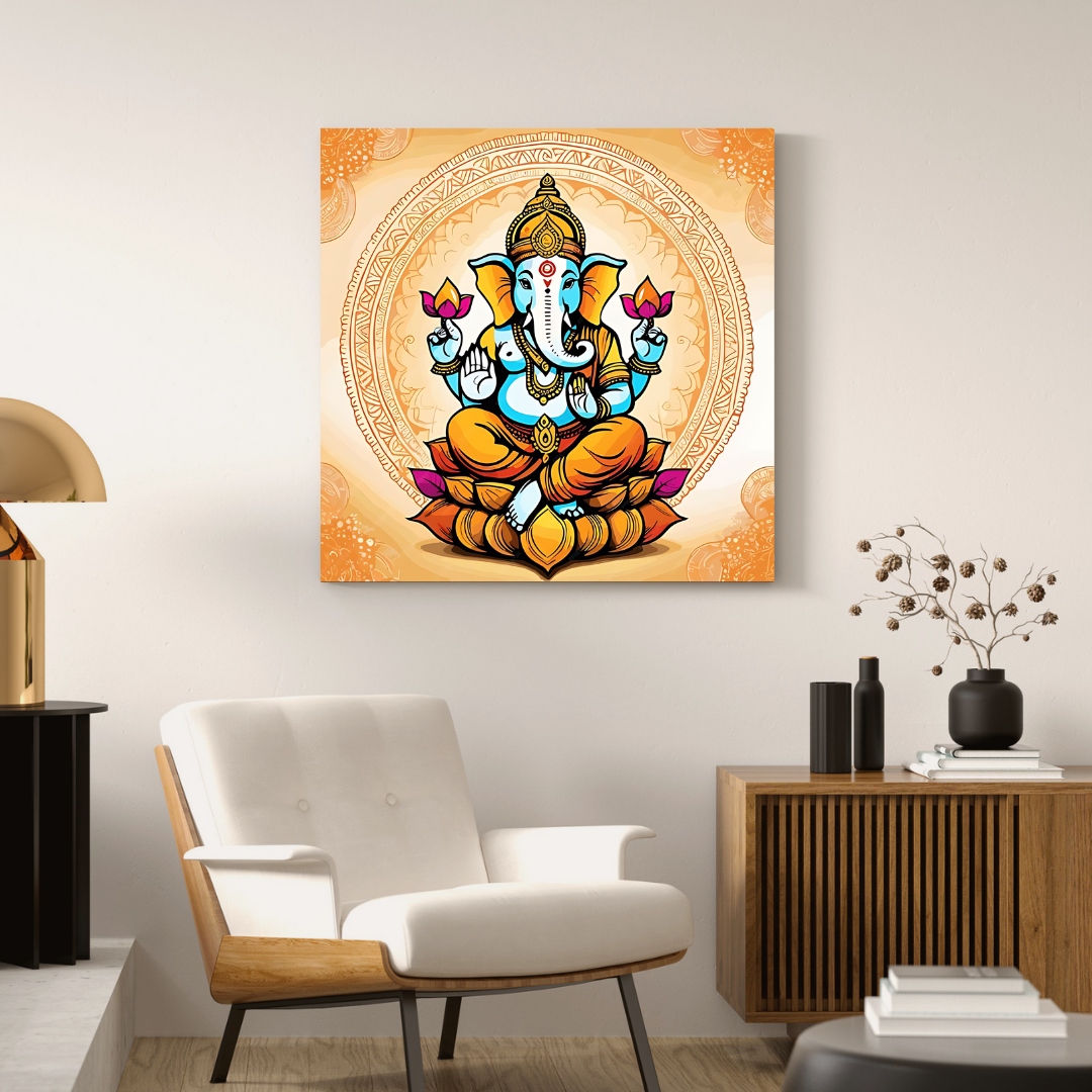 Wood Print Wall Art -  Lord Ganesha on Lotus