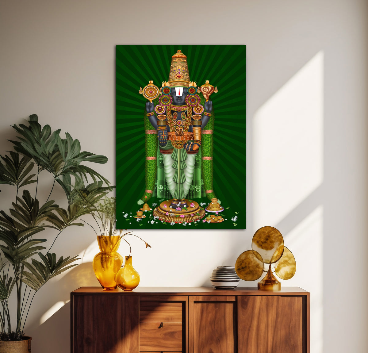 Wood Print Wall Art - Lord Venkateshawara in Green