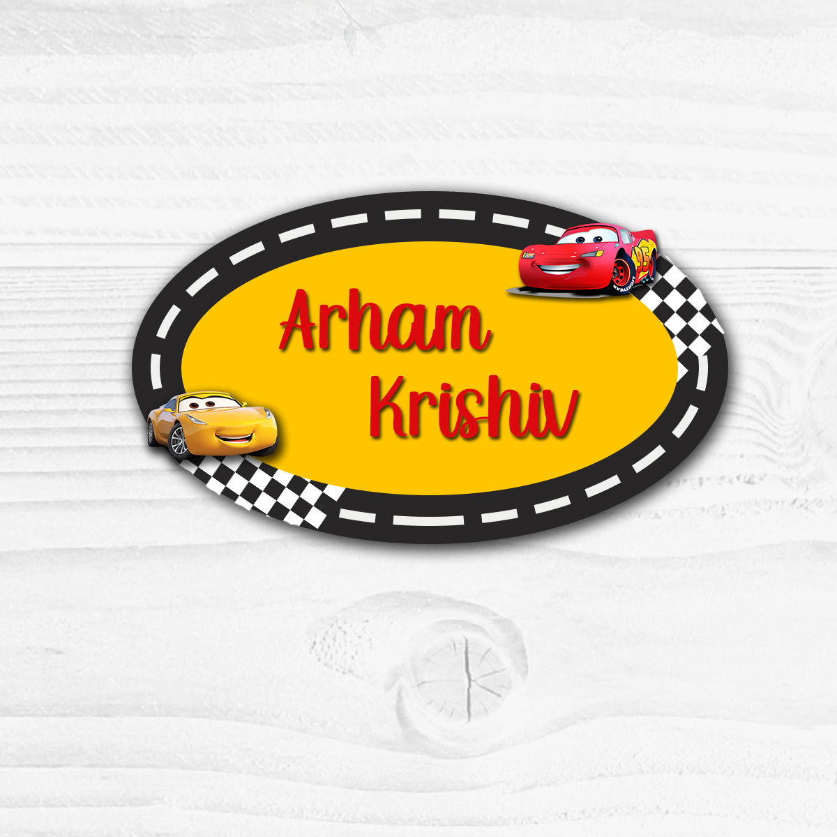 Kids Name Plate 2 Layer - Racing Track
