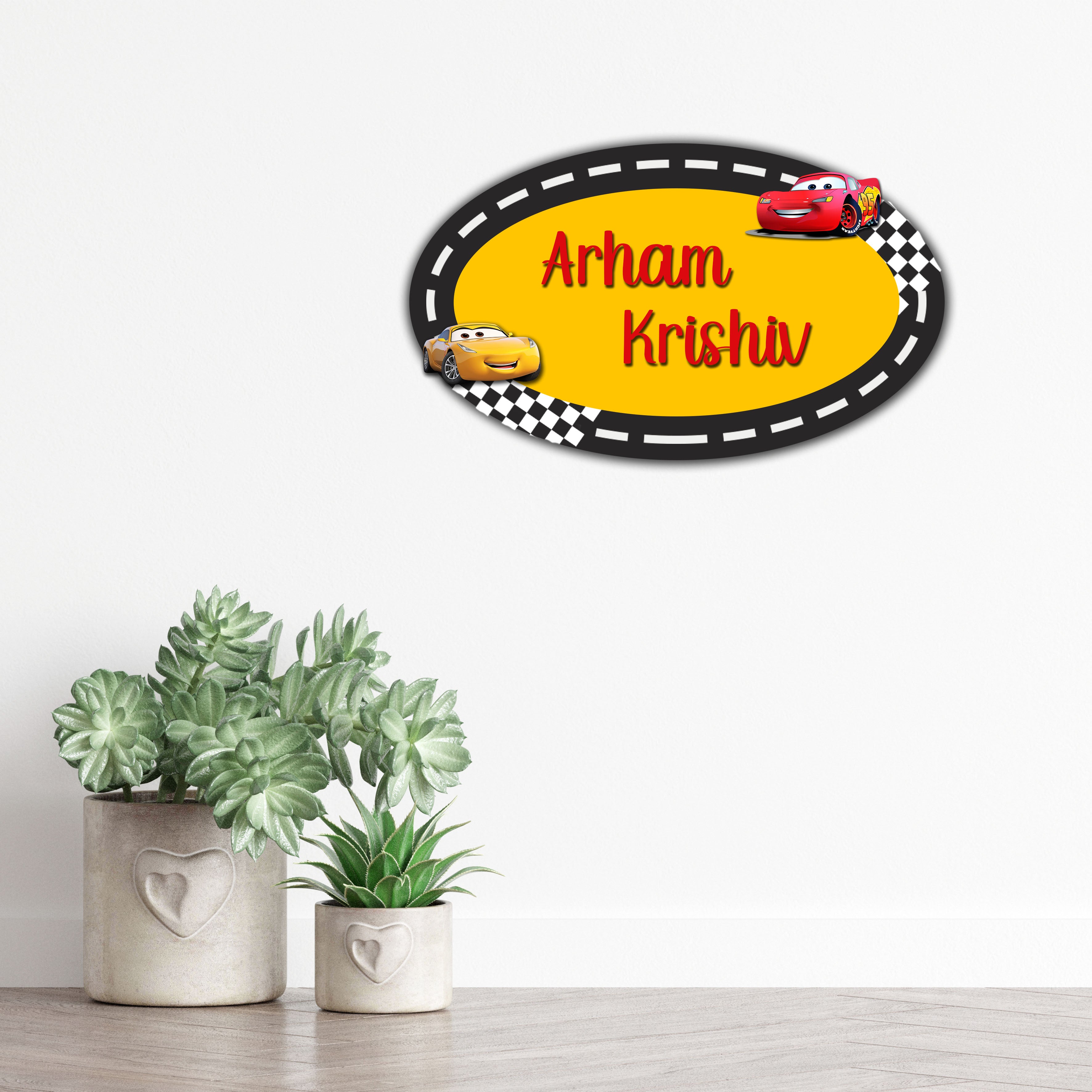 Kids Name Plate 2 Layer - Racing Track