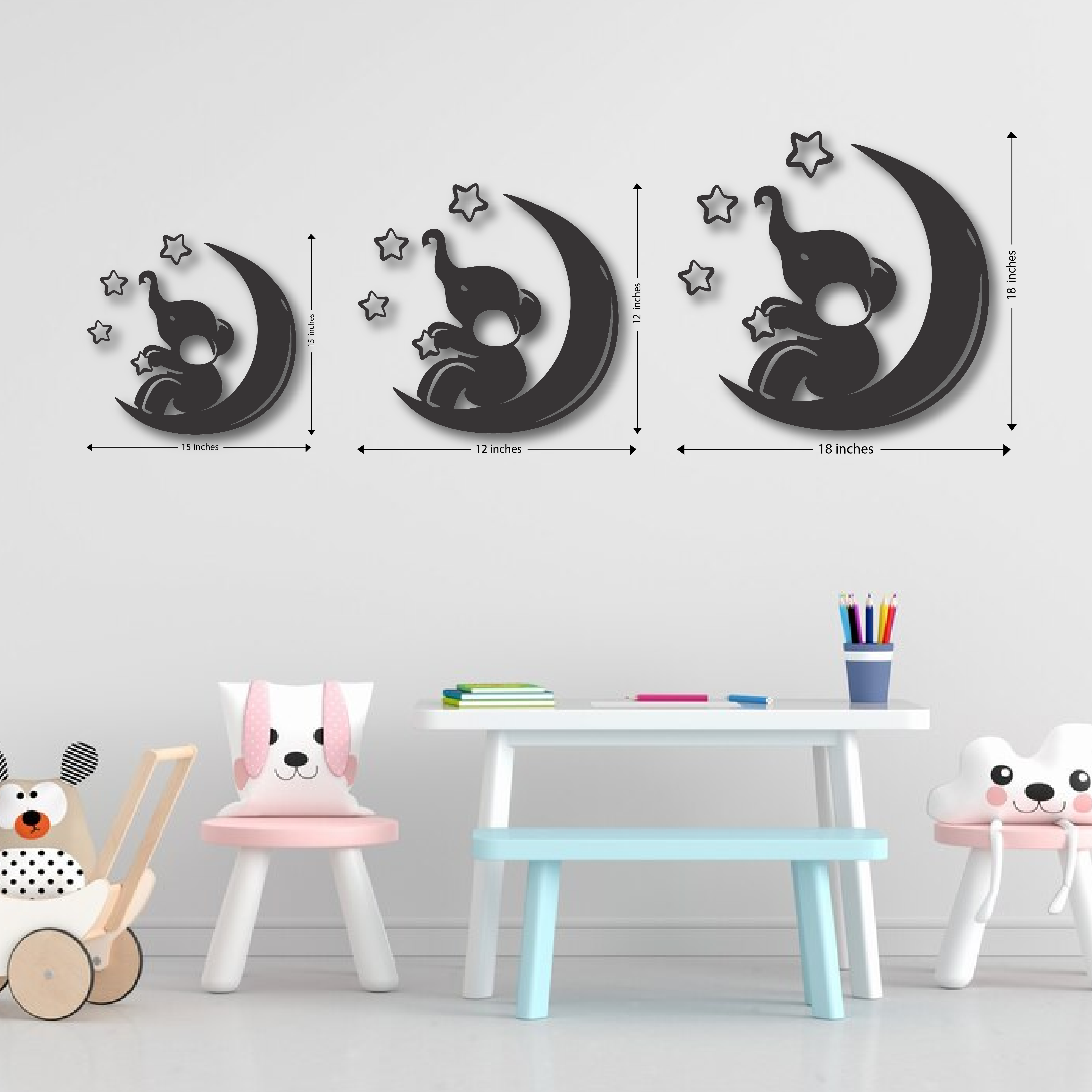 Wood Wall Cutouts -  Elephant on Moon