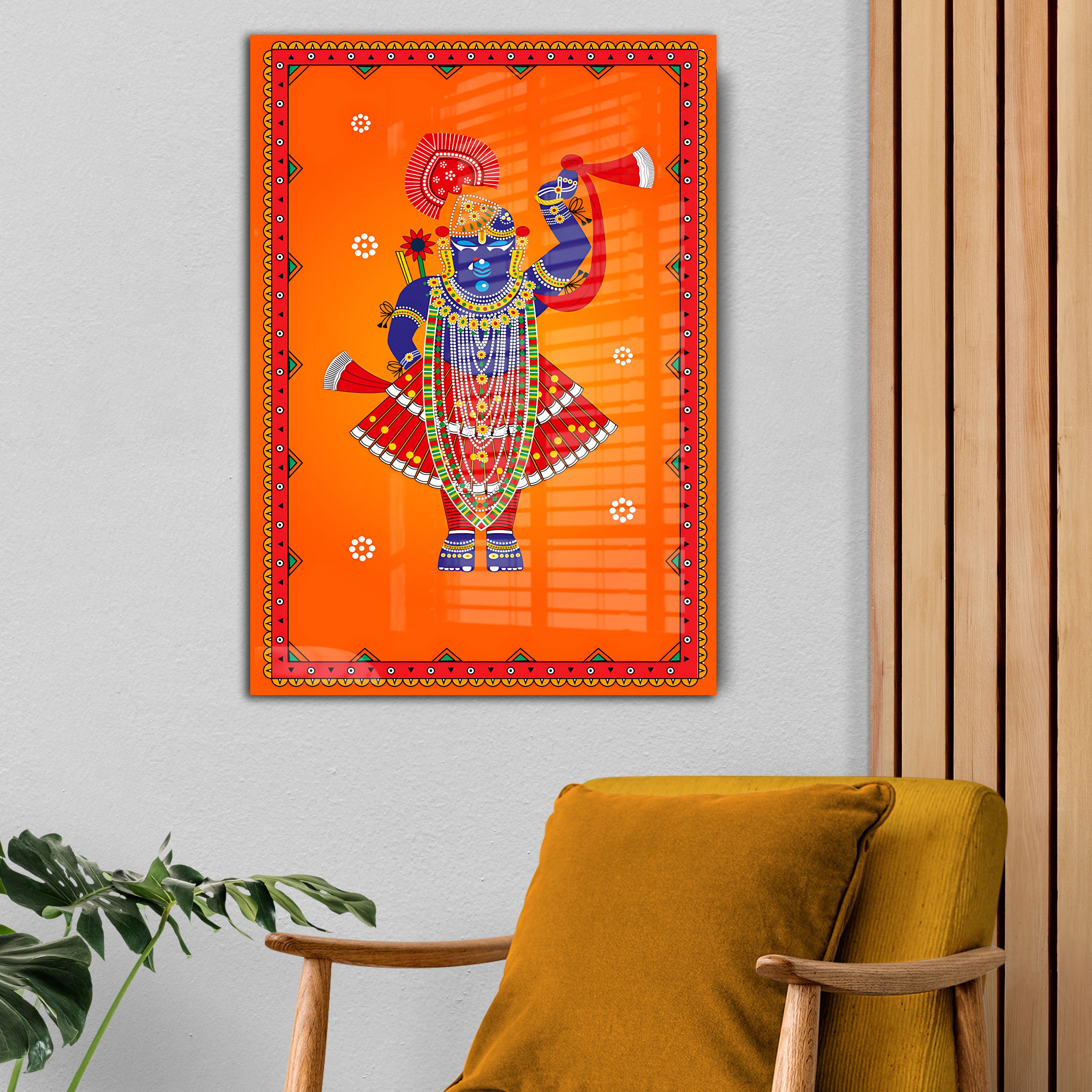 Wood Print Wall Art - Shrinathji in Red
