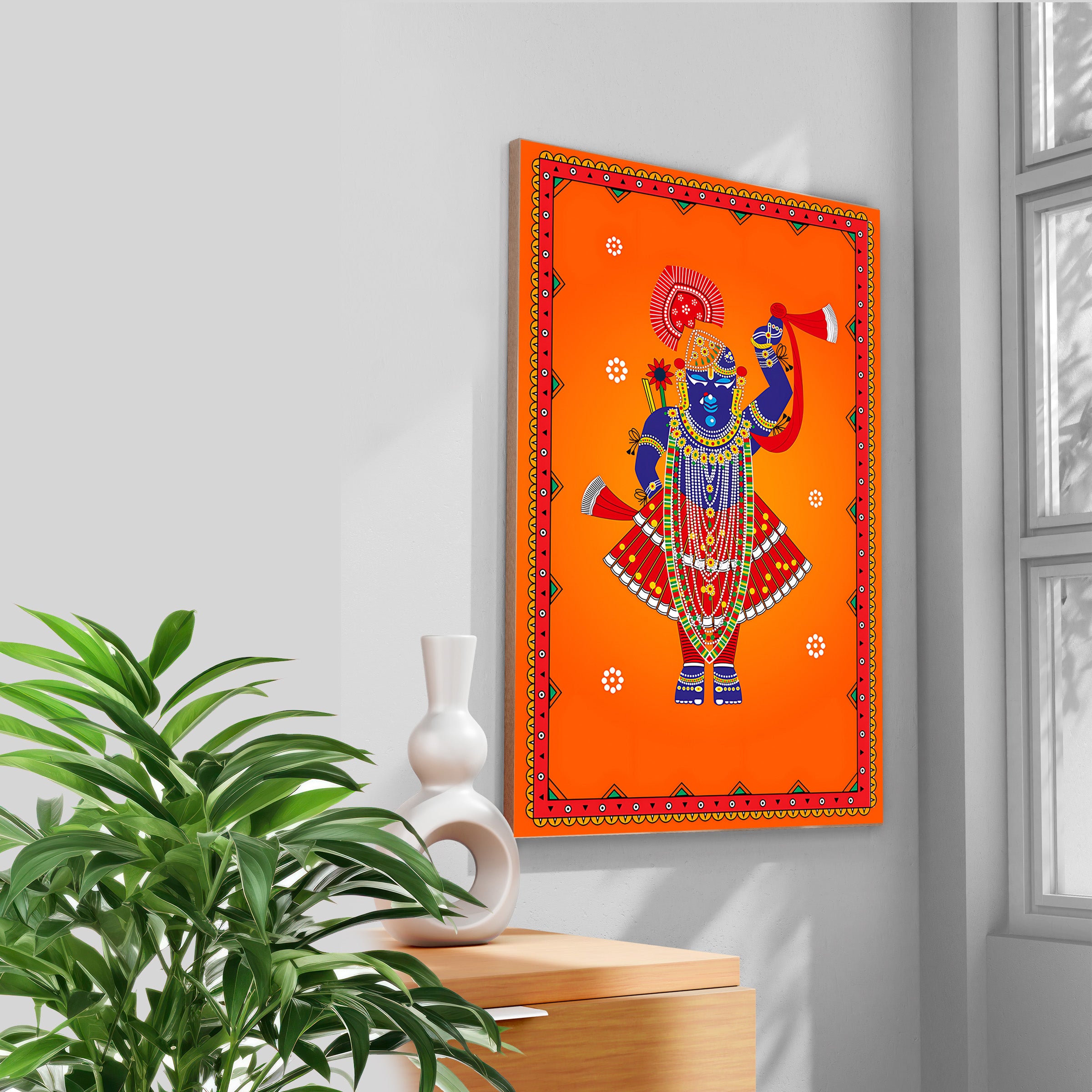 Wood Print Wall Art - Shrinathji in Red