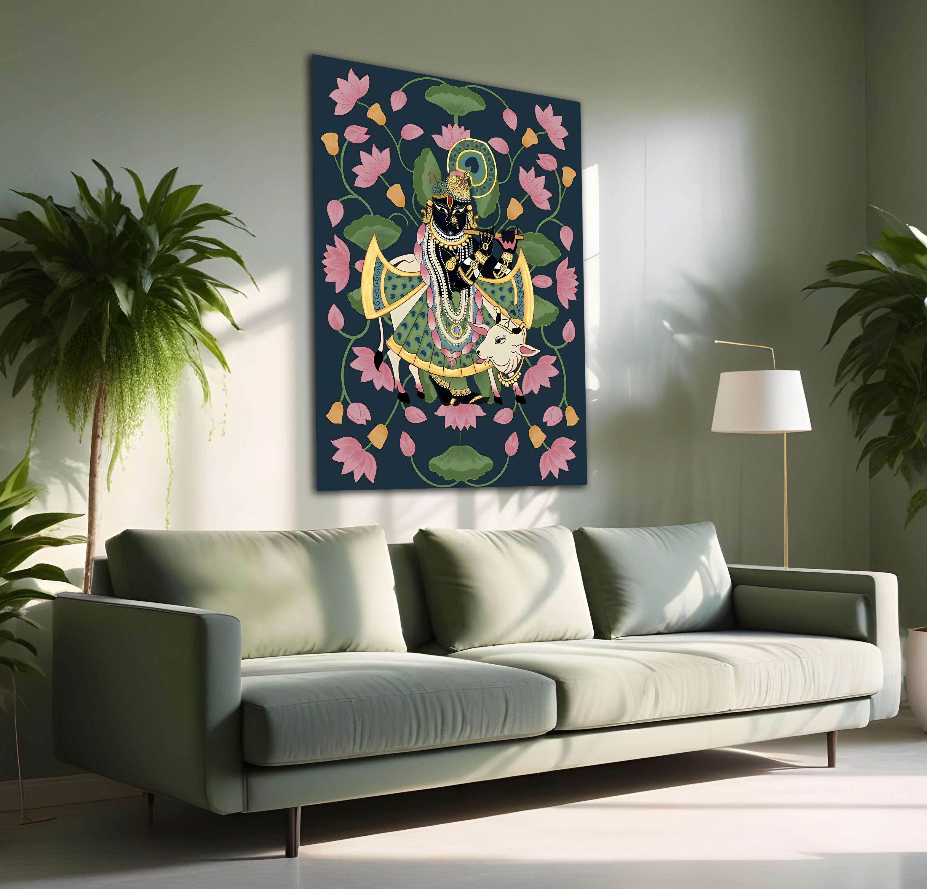 Wood Print Wall Art - Shrinathji in Blue